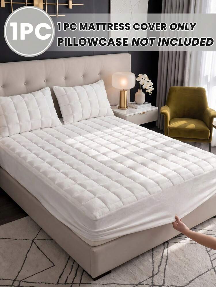 1pc Crystal Velvet Fitted Sheet, Ultra Soft Fleece Mattress Protector, Quilted Bed Cover, Bedding, Home Decor, Deep Pocket, Comfortable Home Textile, Skin-Friendly & Breathable, Suitable For Twin/Full/Queen/King Bed, Autumn/Winter Decor, Machine Washable - White - View 2