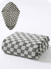 1pc/2pcs - Checkerboard Pattern Bath Towel & Hair Drying Cap, Bath Towel Size 90*170 Cm, Matching Checkerboard Pattern Hair Drying Cap, Soft And Thick, Quick-Drying. Classic Checkerboard Appearance, Skin-Friendly Fabric, No Shedding. Multiple Colors Available, Home Bathing, Combining Aesthetics And Practicality. - Multicolor - View 18
