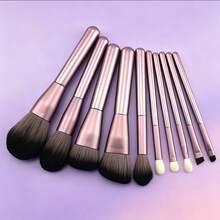 YZIMENG 6/12pcs Professional Makeup Brush Set, Soft Synthetic Bristles, Wooden Handle Cosmetic Brushes, For Foundation, Blush, Eyeshadow, Complete Face Makeup Tools For Daily And Professional Use - Lilac Purple - View 2