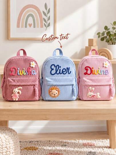 Personalized Kids Backpack With Custom Name, Cute Corduroy Preschool Bag For Daycare, Birthday Gift For Boys And Girls