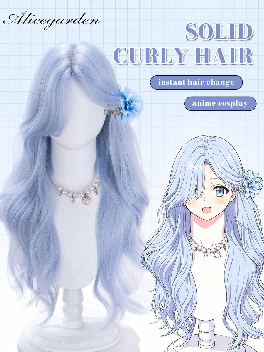 alicegarden 28 Inch Long Synthetic Wig, Natural Wavy Hair, Stunning Blue, Middle Part Design, Suitable For Women's Daily, Party, Cosplay Use, Natural And Durable, Wig Gift (Accessories Not Included) - Blue - View 1