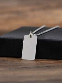 Minimalist Business Style Stainless Steel Necklace, Smooth Blank Rectangle Tag Pendant For Men, Daily Wear & Birthday Gift Jewelry - Silver - View 1