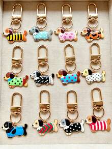 1pc Cute Dachshund Keychain! Enamel Puppy Bag Charm, Metal Clasp Design, Multiple Colors Available, Versatile Accessory. - Multicolor - View 2