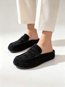 Men's Lightweight Driving Loafers Summer Slip-On Slouchy Shoes Breathable Casual Half-Back Slippers - Black - View 6