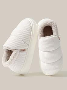 Women's Knitted Closed-Toe Slippers 2026 Autumn/Winter Plush Thickened Warm Minimalist Indoor Home Shoes - White - View 5