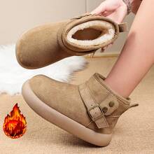 Women's Retro Buckle Short Fuzzy Boots, Side Zipper, Plush Lining, Skin-Friendly Fleece, Machine Washable, Versatile Warm Short Home Boots For Indoor And Outdoor Wear - Khaki - View 6