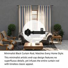 Nordic Black Curtain Rod Roman Rod, Adjustable Length, Fits 1m, 2m, 3 Meters Windows, 5/8 Inch Metal Single Rod Curtain Rod Rail Set, Wall Mounted, Suitable For Bedroom, Living Room, Apartment Windows - Black 1 Set - View 8