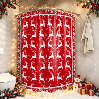 1 buah Tirai Mandi Rusa Natal, Desain Vintage, Tirai Mandi Tahan Air, Cocok untuk Sekat Bak Mandi, Dekorasi Kamar Mandi dan Aksesoris Kamar Mandi, Hadiah Dekorasi Rumah, Termasuk 12 Pengait