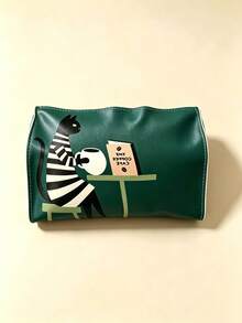 1PC Cartoon Cat 2D Printed Leather Tissue Box Cover, Large Capacity Luxury Tissue Box Holder Fabric Tissue Holder, Foldable Storage Design Suitable For Living Room, Dining Room, Bedroom, Car Interior, Creative Dining Scene, Multi-Scenario Applicable Cute Cat Leather Tissue Box Cover, Home Decor And Car Dual-Use Tissue Storage Box - View 2