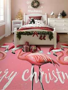 Christmas Fun Tropical Flamingo Theme Printed Doormat, Non-Slip Absorbent Easy-To-Clean Rectangular Entrance Mat, Christmas Winter Holiday Decor Foot Mat - Multicolor - View 4