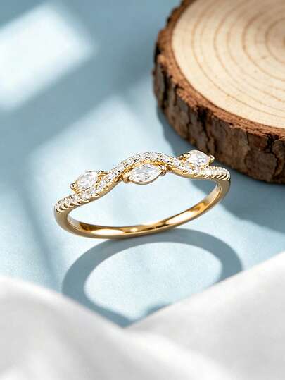 1pc Fashion Minimalist Marquise-Shaped Synthetic Zirconia Eternity Ring For Women, Suitable For Party, Daily Wear, Romantic Valentine's Day Gift