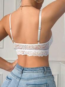 Women's Solid Color Lace Splicing Strap Front Closure Bra. - White - View 3