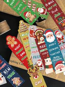 30pcs Christmas Bookmarks Cute Cartoon Santa Claus Paper Bookmarks To Decorate Books, Mark Pages, Gift Cards, And Journal Cards - A - View 5