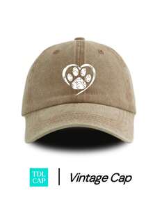 1pc Distressed Dog Paw Print Washed Baseball Cap, Classic Casual Vintage Style, Soft Sweat-Absorbing Band, Adjustable Size, Sun Protection, Versatile Retro Dad Hat - Multicolor - View 4