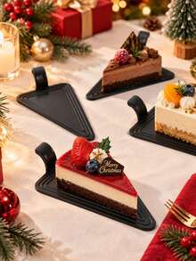 12PCS Black Triangle Cake Slice Trays, Mousse Dessert Serving Bases With Pull Tab, Elegant Pastry Display Plates For Christmas Holiday Party, Bakery Table Decor - View 7