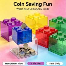 1PC-Colorful Building Block Storage Box-Ins Style Transparent Square Piggy Bank With Lid-Waterproof Dorm Desk Decor-Back To School-Office-Holiday-Gift - Multicolor - View 3
