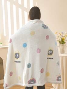 1pc Beige Cartoon Pattern Blanket, Warm & Thick, Soft & Comfortable, Suitable For Home Decor, Bed, Sofa, Office, Room Decoration, Dorm, Machine Washable, Back To School Dorm Decor College Decor - Beige - View 2