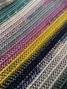Colorful Striped Knit Wrap V-Neck Long Sleeve Top & Ruffle Mid-Length Skirt 2 Pieces Set - Multicolor - View 8
