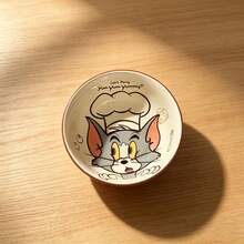 TOM AND JERRY. 1/4pcs Milky White Vertical Stripe Cartoon Cat & Mouse Authentic Ceramic Bowl, Soft Cute Print Design, Home Tableware, Heat Resistant And Easy To Clean, Suitable For Rice/Soup/Noodles/Dessert - Multicolor - View 13