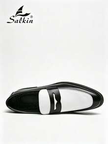 Salkin 男士便帽樂福鞋 正裝皮鞋 休閒商務社交鞋 適合辦公室、派對、婚禮，請選擇大一號 - 黑與白 - 查看 4