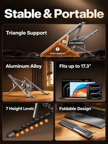 Adjustable Laptop Stand - 10-Level Ergonomic Height & Angle Lift Stand, Foldable Portable Stand, Compatible With MacBook Pro/Air, Pro, Surface, HP (10-15.6 Inch Laptops And Tablets) - View 6