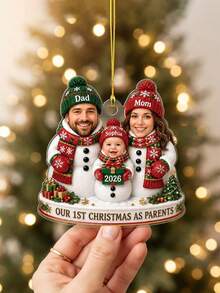 1pc Custom Personalized Snowman Family Photo Ornament, First Christmas As Parents, Custom Photo Faces,Holiday Keepsake,Christmas Tree Decoration,Family Snowman Hanging Decor,Christmas Gift,New Parents Winter Gift - Multicolor - View 6