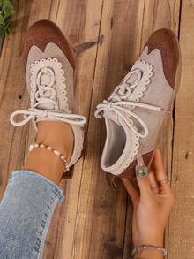 Women's Casual Sports Shoes, Retro Versatile Soft Sole Lace-Up Sneakers - Khaki - View 1