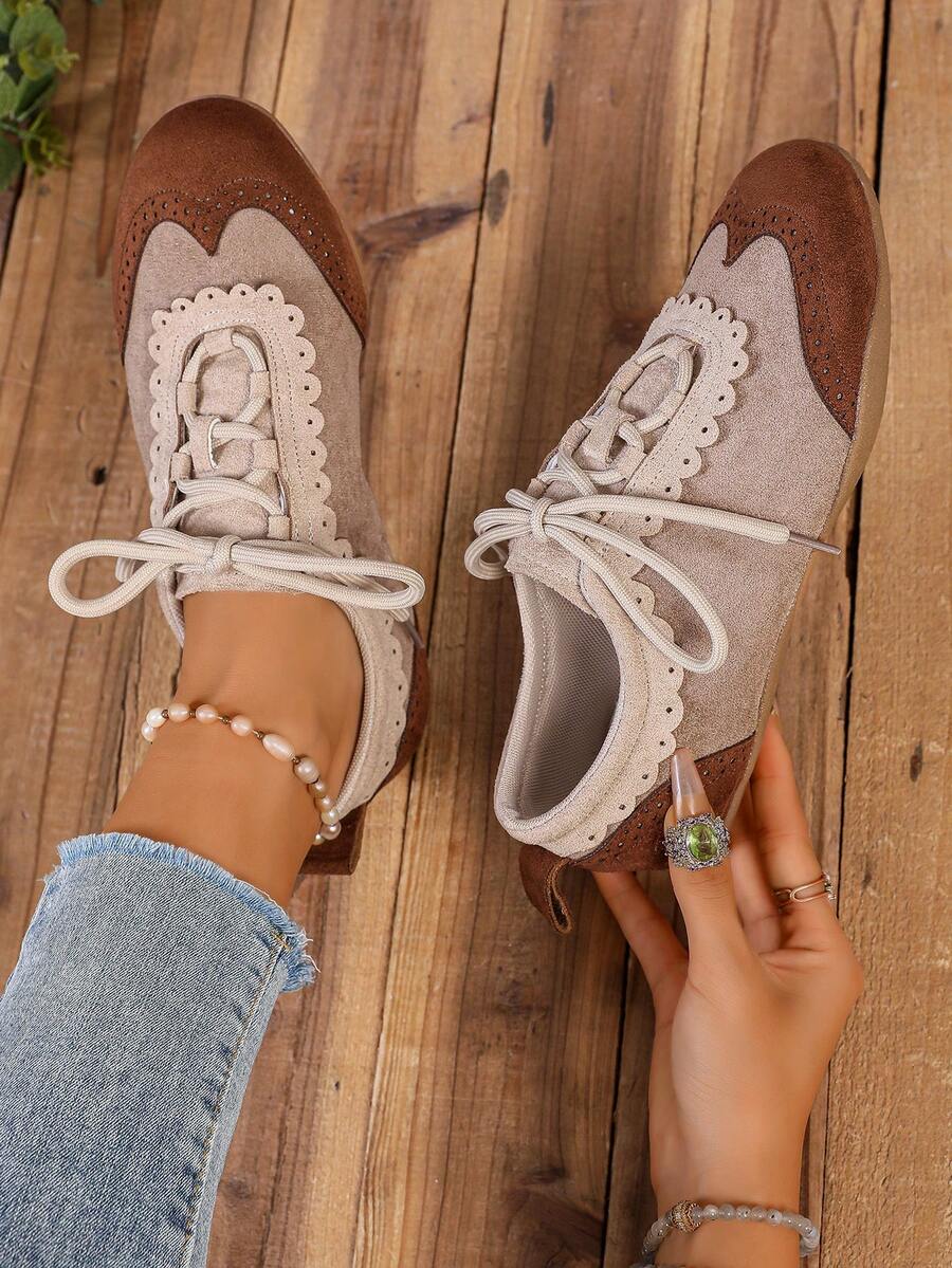 Women's Casual Sports Shoes, Retro Versatile Soft Sole Lace-Up Sneakers - Khaki - View 1
