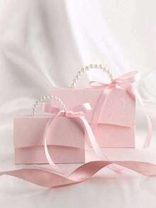 1/5/10Pcs Faux Pearl Decorative Gift Bags, Minimalist Party Packaging Bags, Pink Gift Bags With Handles, Paper Gift Boxes With Pearl Handles Decoration, Suitable For Valentine's Day And Wedding Gifts,Embossed Flower Boxes For Mini Packaging Bags - Pink - View 4
