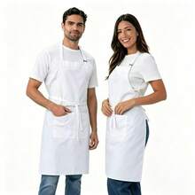 2 Pockets Apron, Unisex Adjustable Bib Apron For Chef, Suitable For Kitchen Cooking, BBQ, Restaurant - White - View 1