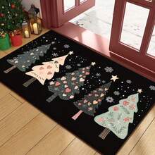 1pc, Holiday Christmas Tree Welcome Mat, Christmas Tree & Snowflake Pattern, Christmas Gift, Christmas Decoration, Christmas, Non-Slip, Machine Washable, Durable - Perfect For Home, Holiday Decor, Entrance, Living Room, Balcony Outdoor Space! - Black - View 8