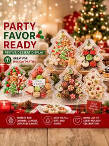 Bộ 30 hộp đựng tráng miệng hình cây thông Noel (15 hộp + 15 nắp), hộp nhựa trong đựng kẹo, bánh quy, cupcake có nắp cho tiệm bánh, quà tặng tiệc, quà Giáng sinh, trang trí bàn tiệc lễ hội và trang trí món tráng miệng - Trong sáng - Xem 3