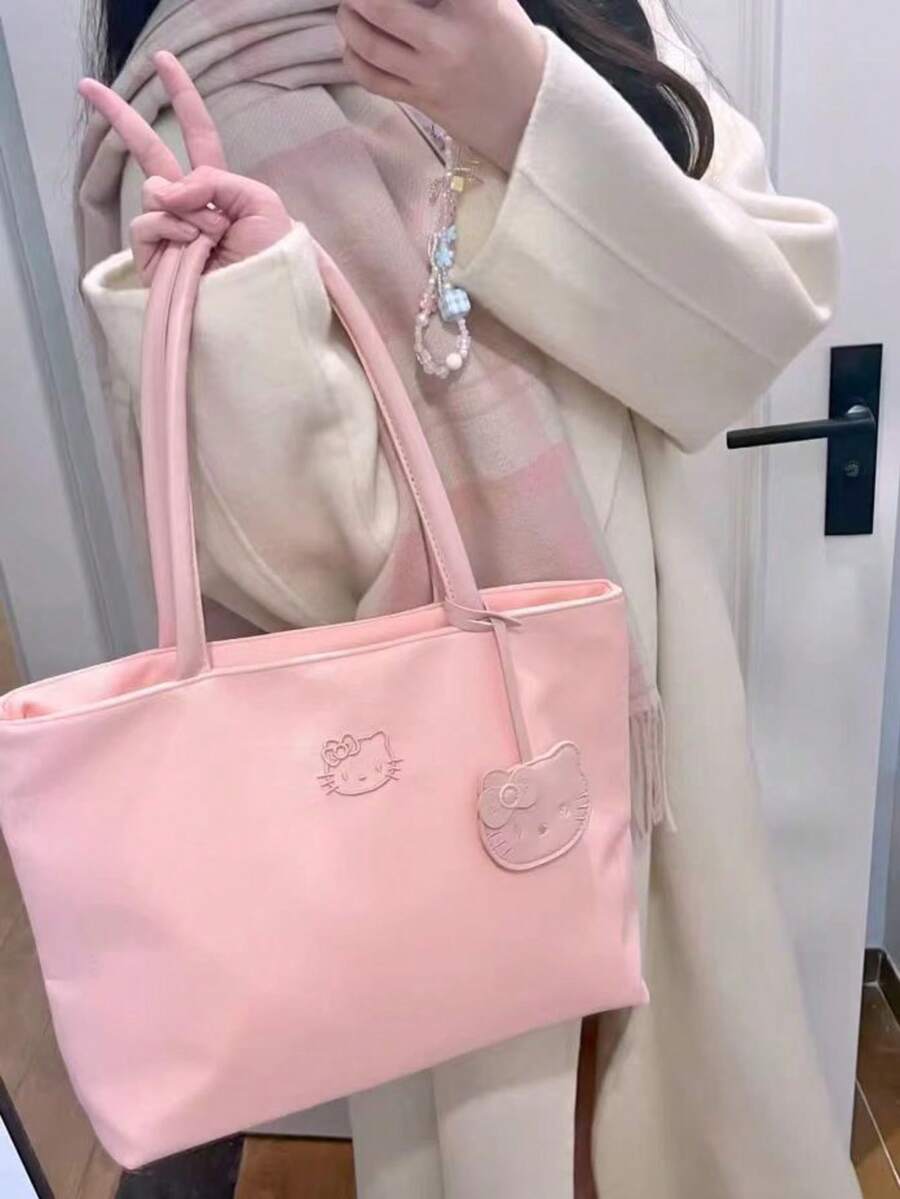 SANRIO Cute Exquisite Girl Commuter Large Capacity Tote Bag Kitty Embroidery Handbag Lightweight Underarm Shoulder Bag For Women - A - View 1