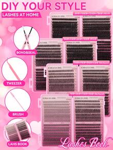 640/592/576 Clusters Segmented Lash Extensions, 8-16mm D Curl 10D-150D Fluffy Thick Individual Lashes, Waterproof Ultra-Soft Single Cluster Eyelashes For Daily Wear, Dating, Party, Christmas, Halloween. - Multicolor - View 6