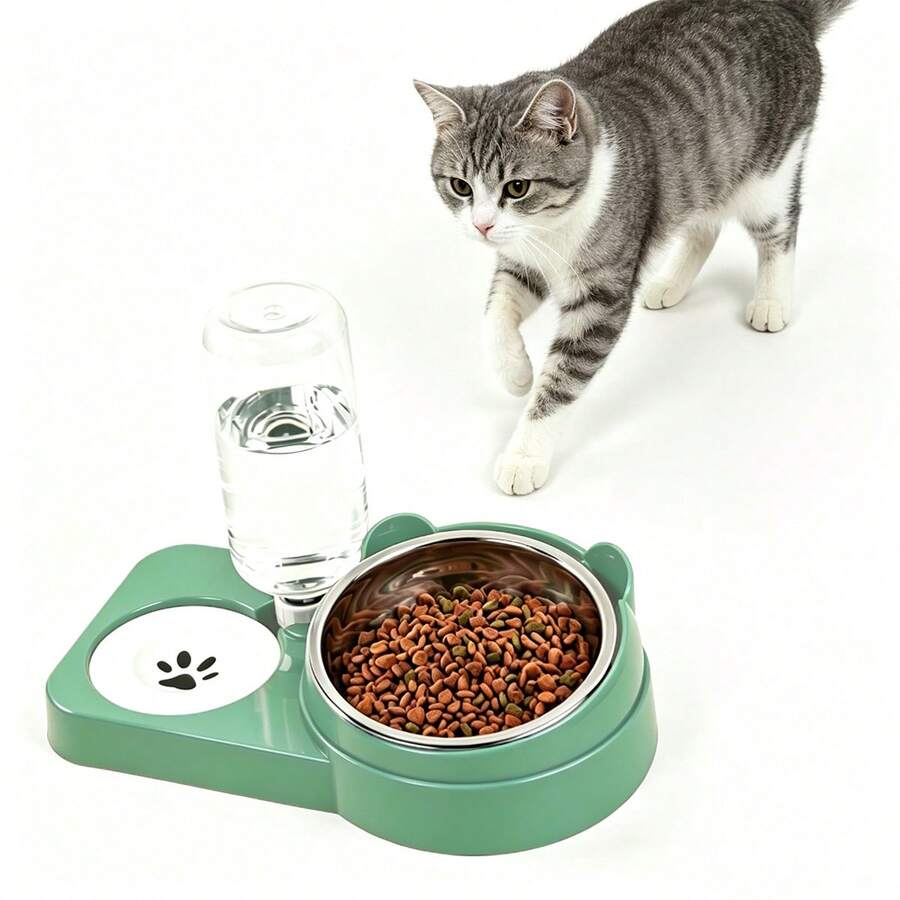 Automatic Refill Pet Water And Food Bowl Set, Stainless Steel Feeding Bowl With 500ml Water Bottle, Suitable For Cats And Small Dogs, 2-In-1 Pet Feeding And Watering Station - 2-in-1 - View 1