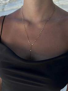 1pc Shiny Gold Stainless Steel Y-Shaped Necklace, Collarbone Chain, Long Necklace, Women's Party Jewelry - Y-necklace - View 2