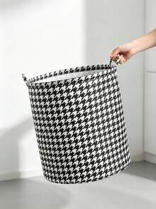 1pc Round Fabric Laundry Basket, Large Capacity Multi-Functional Storage Bin With Sturdy Handles, Classic Houndstooth Print, Suitable For Bedroom, Bathroom, Dorm, Dirty Clothes, Toys, Blankets Organizer, Home Storage Accessory - Multicolor - View 5