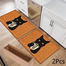 2D Coffee Drinking Cat Pattern Printed Long Runner Mat, Indoor Entrance Rug, Bedroom Bedside Mat, Kitchen Runner Mat, Suitable For Living Room, Laundry Room, Bathroom - Multicolor - View 12
