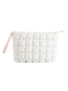 2pcs White Cloud Makeup Bag Solid Color Pleated Bubble Storage Bag Large Capacity Casual Portable Versatile Handheld Puff Cloud Bag - Multicolor - View 3
