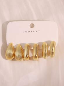 2-6-18PCS Heavy‑Duty Gold Multi‑Style Earring Set Retro Geometric Flower Shell Shield Earrings For Daily Party - Gold - View 11