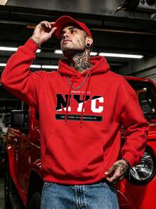 DOPE | American Street Style NYC Large Letter Print Red Hoodie Men Loose Fit Pullover Sweatshirt - Red - View 2