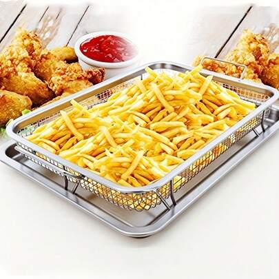 Keranjang Saringan Jaring Stainless Steel, Keranjang BBQ, Keranjang Penggorengan Udara, Keranjang Penggorengan Udara Anti Lengket, Baki Penggorengan Udara untuk Oven, Cocok untuk Memanggang, Membakar, Menggoreng, dan Memasak di Luar Ruangan
