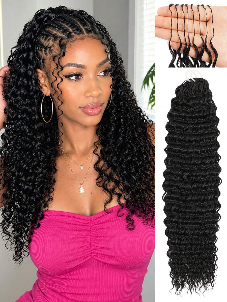 Rambut Keriting 18 Inci 50 Helai dengan Simpul Ajaib, Rambut Crochet Tanpa Simpul Tak Terlihat, Rambut Crochet Gelombang Dalam yang Sudah Terpisah, Rambut Crochet Keriting untuk Wanita (1B, 18 Inci-50 Akar) - MultiWarna - View 1
