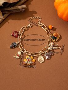 1pc Women's Gold-Plated Pendant Bracelet, Squirrel Acorn Maple Leaf Autumn Thanksgiving Theme Exquisite Holiday Jewelry Gift - Turkey Squirrel Bracelet - View 2