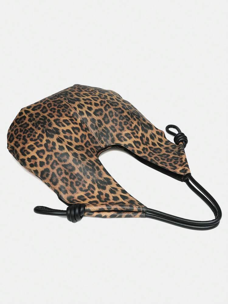 Animal Leopard Print High-End Fashion Large Capacity Hobo Shoulder Bag, Soft Leather Underarm Bag, Women's Commuter Handbag, 1pc Brown PU Women's Bag - Brown - View 6