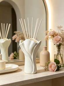 1pc Spotted Cream Color Ruffled Edge Diffuser Bottle, Empty Aromatherapy Oil Bottle, With Ribbed Sculptural Design, Bathroom Vanity Shelf Decor Fragrance Jar, No Reed Sticks, Spa Home Decor - Multi-color - View 3