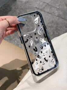 1pc Bat Ghost Pattern, Contrast Color 2-In-1 Black Shockproof Phone Case, TPU Material, Can Be Given As A Holiday Gift, Compatible With Apple Phone 11 12 13 14 15 16pro/Promax/14 15 16plus/17/18pro/18promax, Unisex - Multicolor - View 1