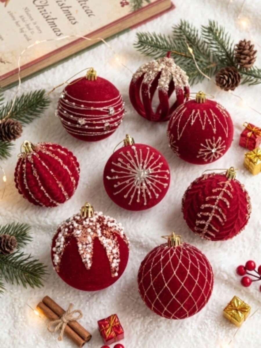 Christmas Ball Ornaments, Beaded And Sequined Christmas Tree Hanging Decor, Suitable For Collection Display And Storage, Matches Plush Doll Collection, Holiday Party And Shelf Styling Holiday Aesthetic Decoration - Multicolor - View 1
