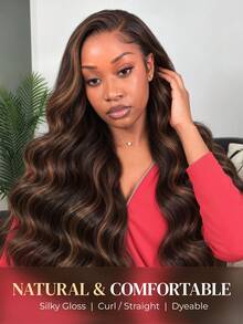 ARABELLA Highlight #30 Color 13x4 Transparent Lace Front Wig Body Wave 100% Human Hair 150% / 180% Density Options Invisible Knots Pre Plucked Natural Hairline For Women Beginner Friendly - Multicolor - View 2