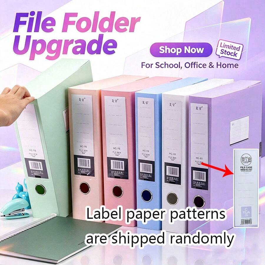 Colorful Large Capacity File Storage Box, Thickened A4 Plastic File Box, Document Storage Box, Suitable For Office, Accountant, Contract And Other Personnel, Accountant And Financial Folders, Vertical Large Capacity Office Supplies Storage Box, Can Classify And Fold A4 Documents, Back To School Season, Learning Supplies - Morandi File Box - View 1